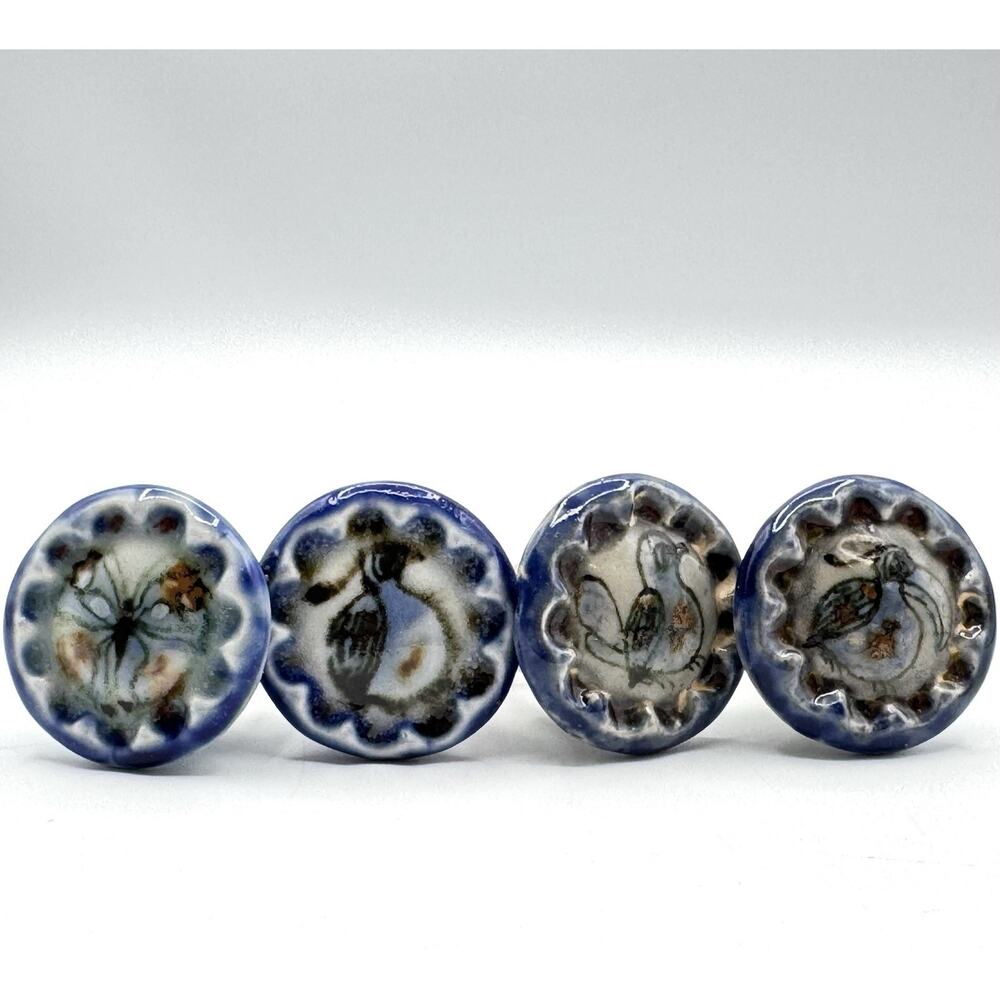 Ken Edwards Tonala Pottery Drawer Pulls Set of 4 Knobs Birds & Butterfly Mexico